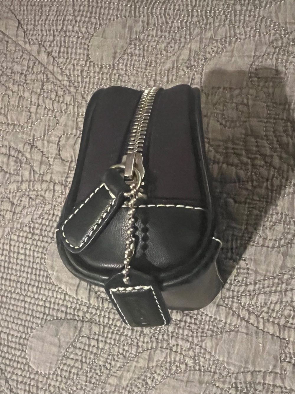 Vintage Coach Zipper Bag 5” w/ Outside Creed and Hang Tag, Leather Trim